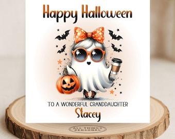 Girls Ghost Halloween Card  Personalised for Daughter Granddaughter Niece Friend Auntie Mum First Spooky Halloween Childrens Party