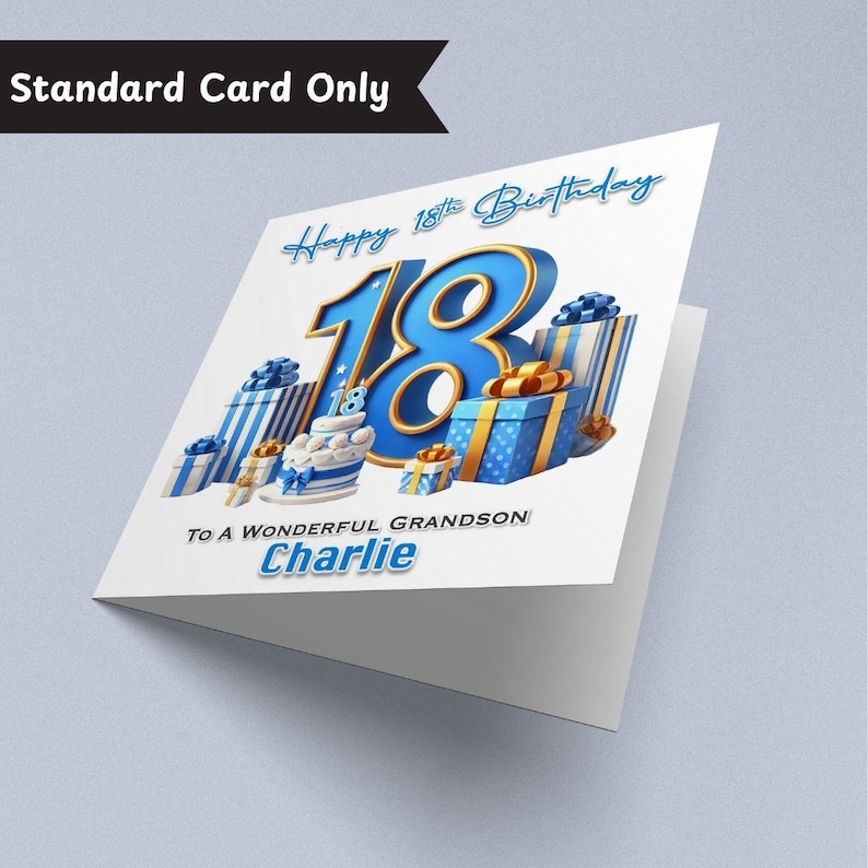 Personalised Blue 18th Birthday Card Boys Officially Adult Son Brother Nephew Grandson Eighteen Eighteenth Birthday Boy Mens Card Standard Card