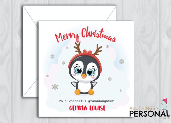 Niece Granddaughter Personalised Christmas Card 'Penguin' Daughter Sister 