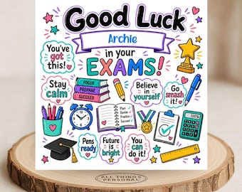 Personalised Good Luck In Your Exams Card Good Luck In Your GCSE Exams A Level Exams Card SATs Test