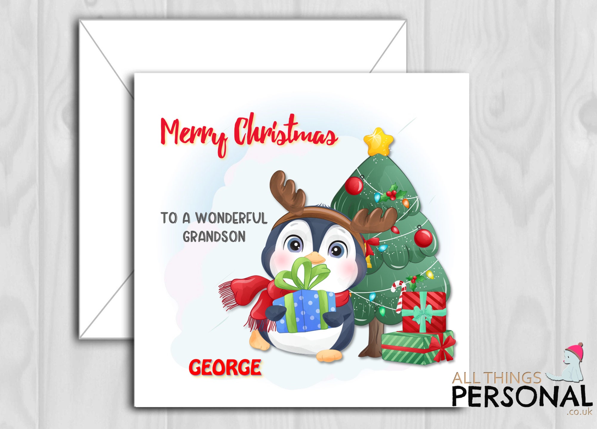 Personalised Penguin 1st Christmas Card Grand Son Daughter Nephew Niece 