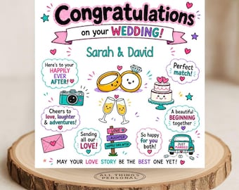 Personalised Wedding Card, Congratulations On Your Wedding Day, Mr & Mrs Card, Newlyweds, To The Bride And Groom, Funny Doodles Wedding Card