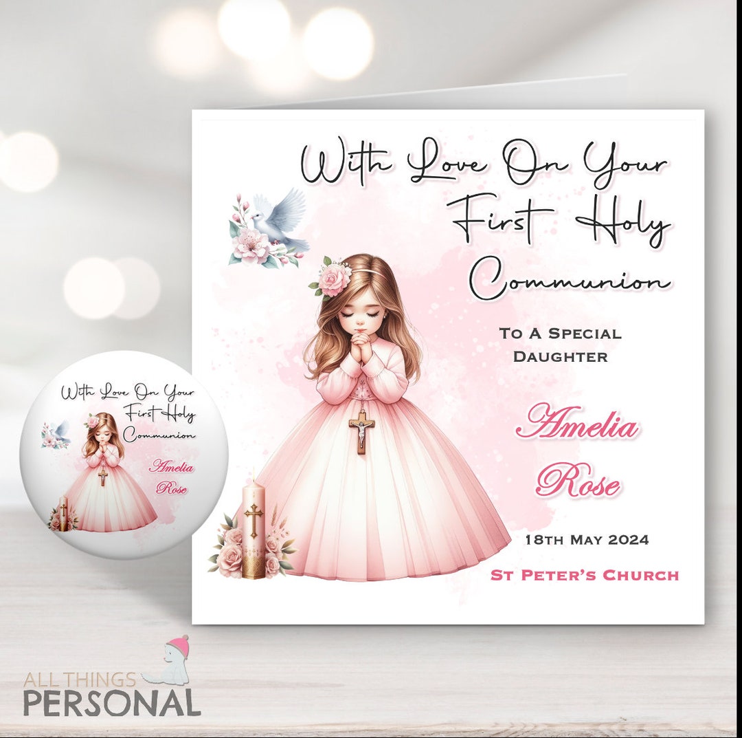 Girls First Holy Communion Card Personalised for Granddaughter Daughter ...