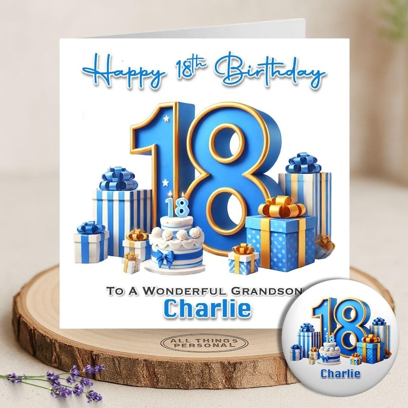 Personalised Blue 18th Birthday Card Boys Officially Adult Son Brother Nephew Grandson Eighteen Eighteenth Birthday Boy Mens Card image 1