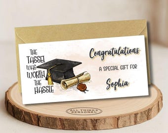 Personalised Graduation Money Wallet Card, Custom Gift Card Holder or Voucher Envelope - Any Name with Personalised Inner Flap