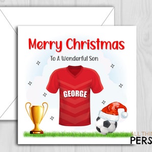 Personalised Football Christmas Card for Son Grandson Nephew Brother Godson Boys Boy Footie Christmas