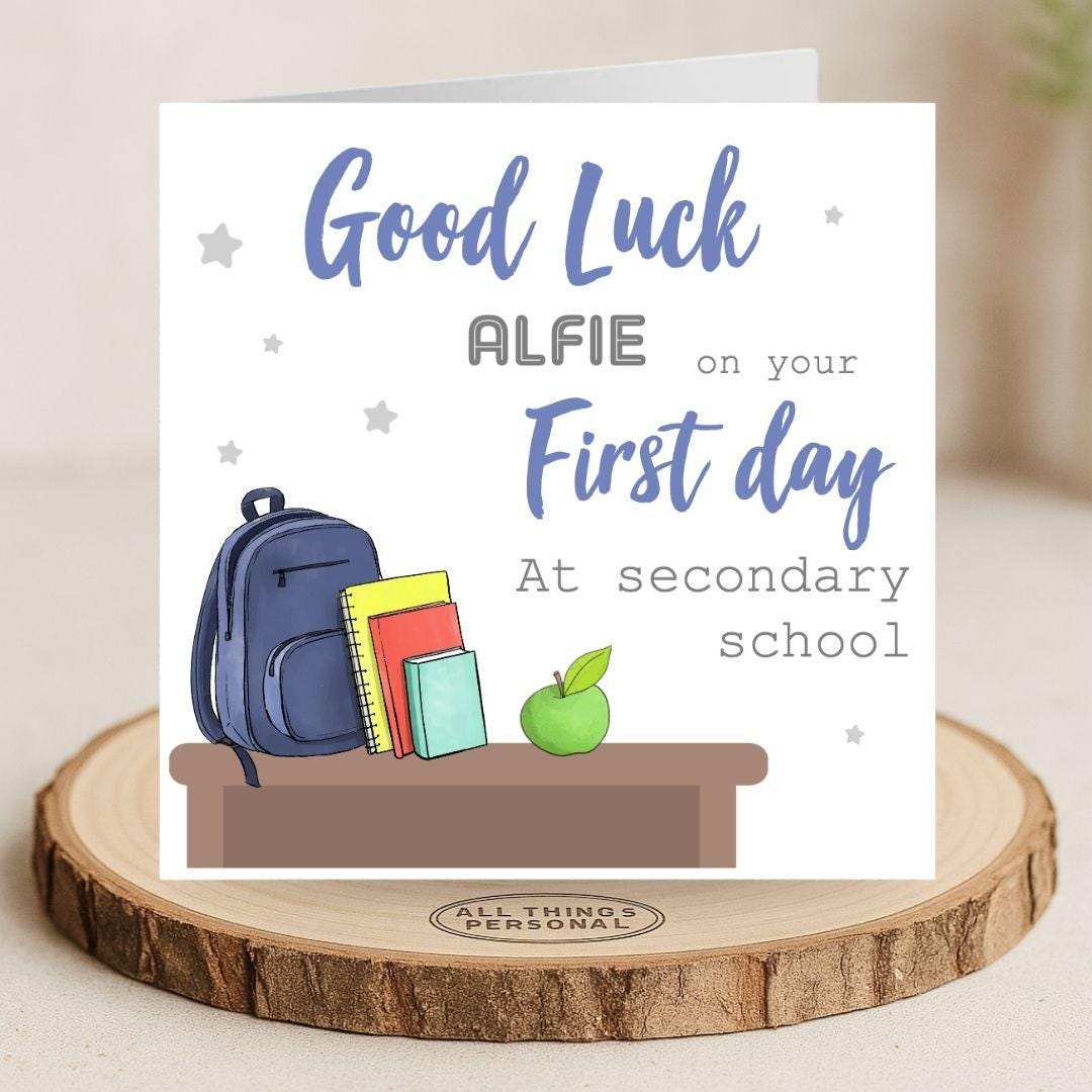 First Day at Secondary School Card - Personalised Good Luck Card for son, grandson, nephew, brother - boys starting new school