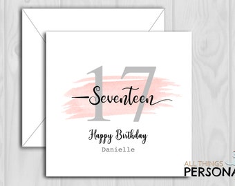 Happy Birthday Personalised 17th Birthday Card Happy Birthday card A6 or Square Card seventeen birthday Card Card for Him