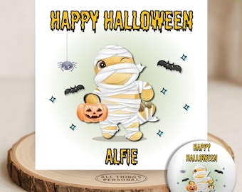 Personalised Mummy Halloween Card for Son Daughter Grandson Granddaughter Niece Nephew Friend Colleague with Spooky Badge & Money Wallet