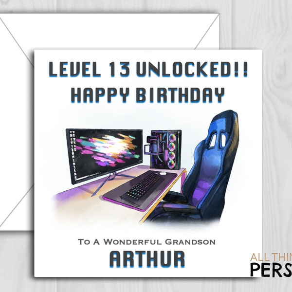 thumbnail image 2 of Created By Mrs Windsor Personalised Gamer Birthday Card - Ages 11-16, Gloss Finish, PlayStation Theme 2 of 5