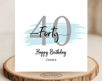 40th Birthday Card Personalised Blue Mens Son Brother Nephew Grandson Forty Today Fortieth Milestone Birthday Boy Boys Card