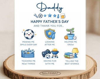 Personalised Father's Day Card Vibrant Blue Card for Dad Daddy Grandad Grampy Bampy Gramps Personalised Father's Day Card