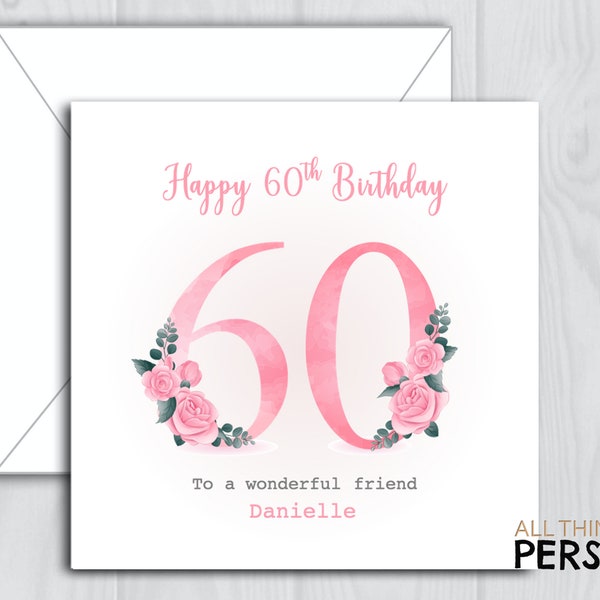 Personalised 60th Birthday Card for Mum Sister Friend Auntie Grandma Sixty Female Card for Her