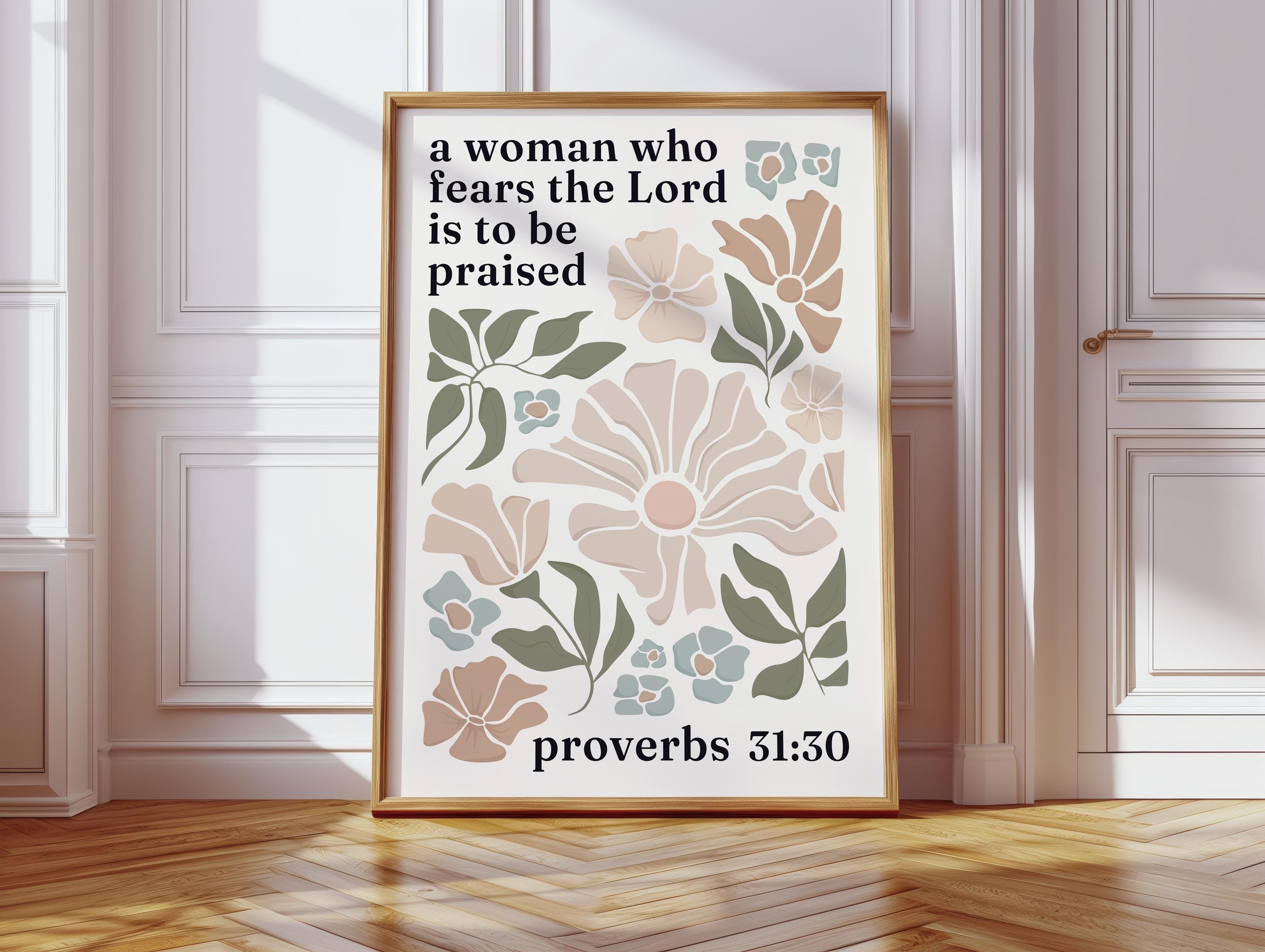 Proverbs 31:30 Woman, Winter, Bible, Floral, Boho, Abstract, Modern, Botanical, Vintage, Beige, Neutral, Flower Market, Decor and Wall Art
