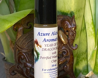 Year of the Wood Dragon Blend — Pure Essential Oils w/Petrified Wood Crystal Chips. For Good Luck & Abundance!