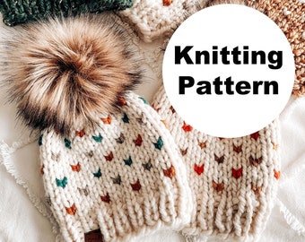 Wzór PDF na czapkę Fair Isle Beanie/Tiny Hearts | Wszystkie rozmiary (od noworodka do dorosłego) | Wzór na czapkę dla początkujących | Natychmiastowe pobranie pliku PDF