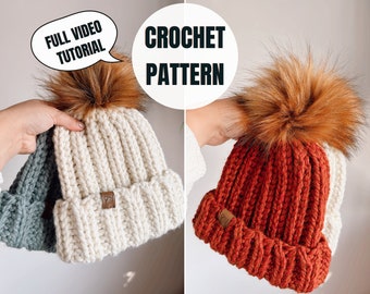 Chunky Beanie | Crochet Pattern | Instant Download | Video Tutorial Included | All Sizes | Winter Toque Pattern | Paine Beanie Pattern