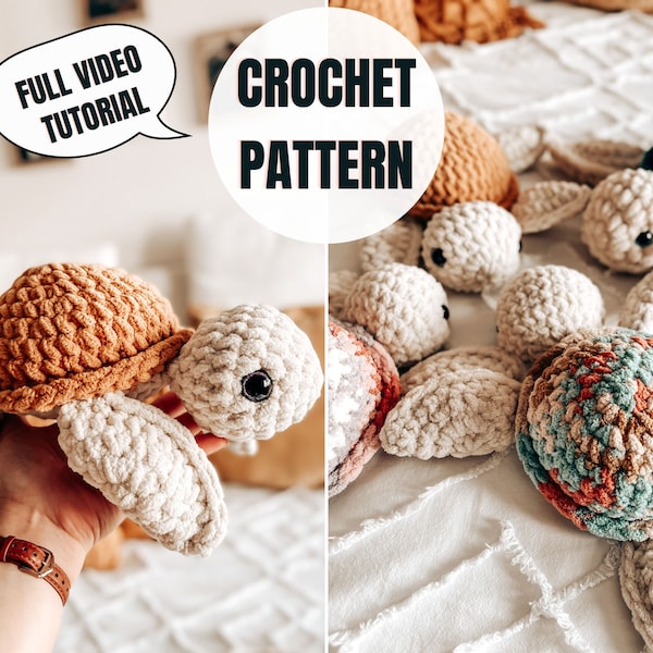 Fred la tortue de mer | Patron au crochet | Téléchargement PDF | Comprend une vidéo de suivi | Patron de peluches au crochet