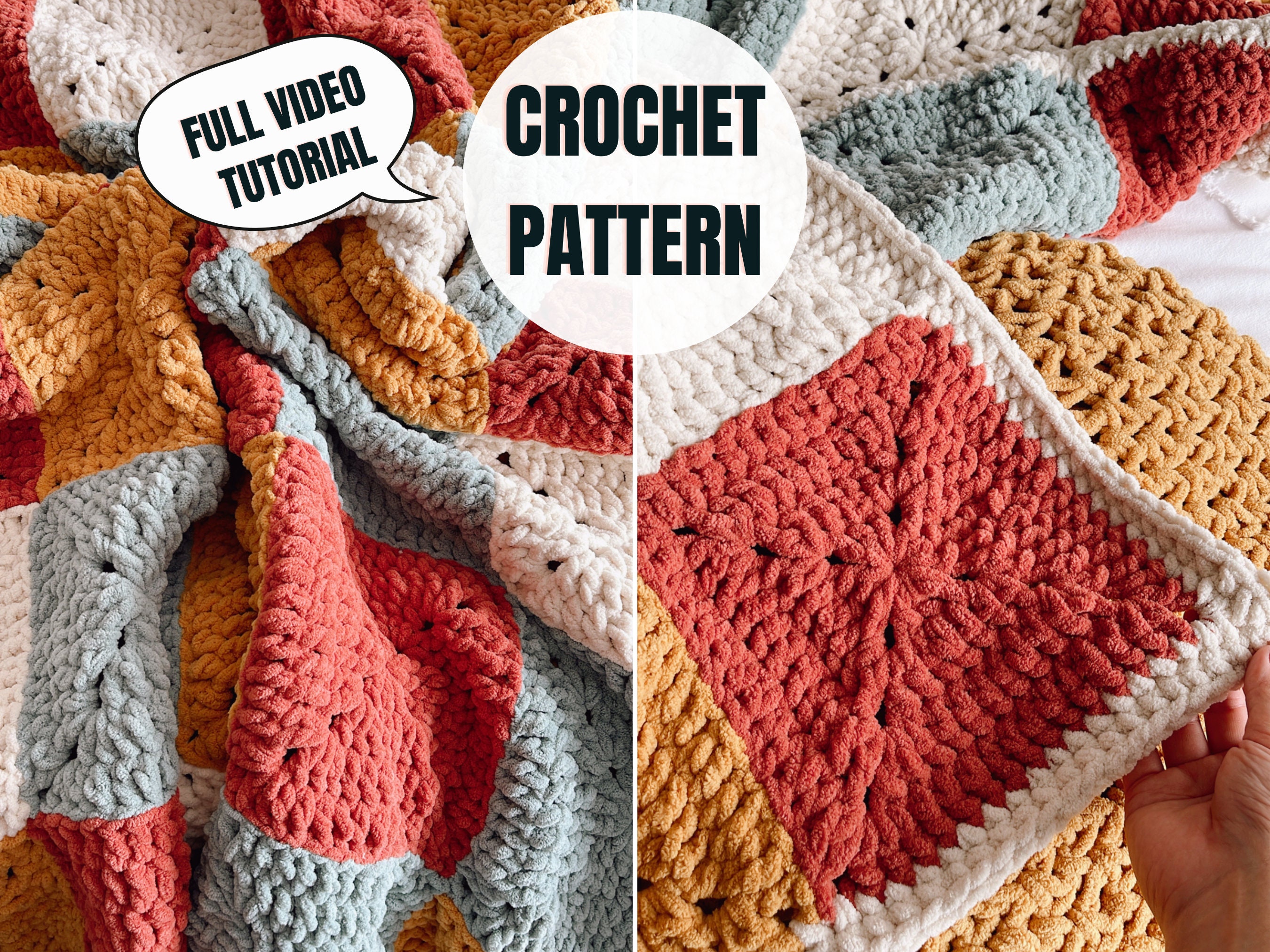 Crochet Chunky Blanket Pattern, Chunky Icelandic Cream Blanket Pattern,  Easy Crochet Afghan Pattern, White Lapghan Pattern, Big Yarn Blanket 
