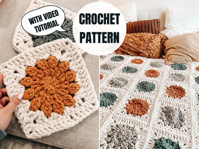 Granny Square Blanket Winter Blossom Crochet Pattern Video Tutorial Diagram 4 Sizes Instant download image 1