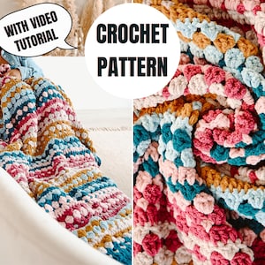 Riverbed Blanket Chunky Version | Crochet Blanket Pattern | Video Tutorial | PDF Pattern | 14 Sizes Included
