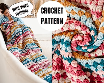 Riverbed Blanket Chunky Version | Crochet Blanket Pattern | Video Tutorial | PDF Pattern | 14 Sizes Included