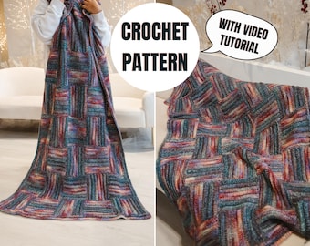 Log Cabin Crochet Blanket Pattern | Digital Download | Crochet Squares Blanket | Video Tutorial Included | Beginner-Friendly Crochet Throw