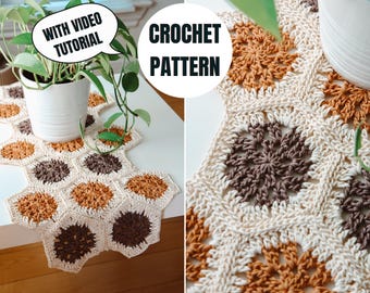 Hexi Table Runner Crochet Pattern | Home Decor Crochet Pattern | With Video Tutorial | PDF Pattern | Crochet Hexagons