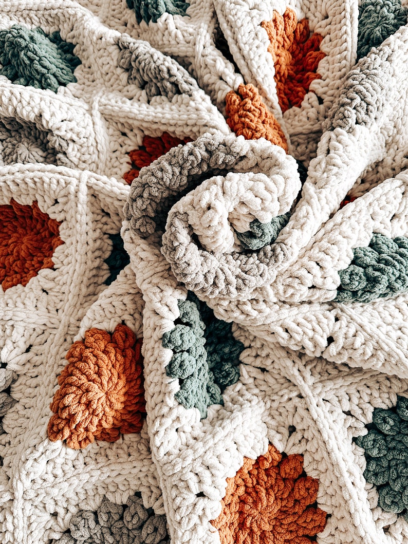 Granny Square Blanket Winter Blossom Crochet Pattern Video Tutorial Diagram 4 Sizes Instant download image 4