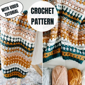 Riverbed Blanket Crochet Pattern Video tutorial included 14 sizes PDF Instant Download Crochet Throw Pattern for Beginners image 1