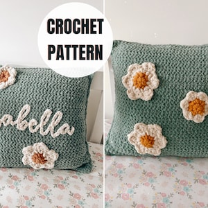 Crochet Daisy Pillow Pattern | Personalized Crochet Pillow | Instant Download PDF | Boho Pillow with name Pattern | Beginners pattern