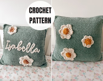 Crochet Daisy Pillow Pattern | Personalized Crochet Pillow | Instant Download PDF | Boho Pillow with name Pattern | Beginners pattern