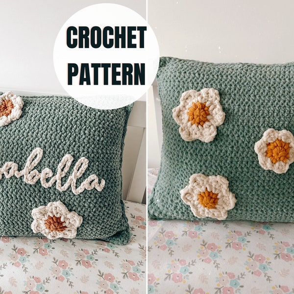 Crochet Daisy Pillow Pattern | Personalized Crochet Pillow | Instant Download PDF | Boho Pillow with name Pattern | Beginners pattern