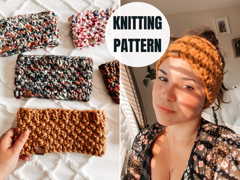 Easy Knit Headband Beginner-friendly Pattern video Chunky Knitting Head wrap DIGITAL DOWNLOAD PDF Pattern with all sizes included image 1