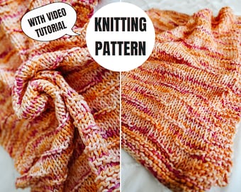 Sunrise Knitting Blanket | Knitting Pattern With Video Tutorial | 14 Sizes Included | Knit Blanket For Beginners