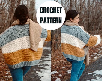 Oversized Crochet Cardigan | Chunky Crochet Sweater Pattern | Instant Download PDF | Sizes XS to 4XL | Beginner-Friendly Crochet Cardigan