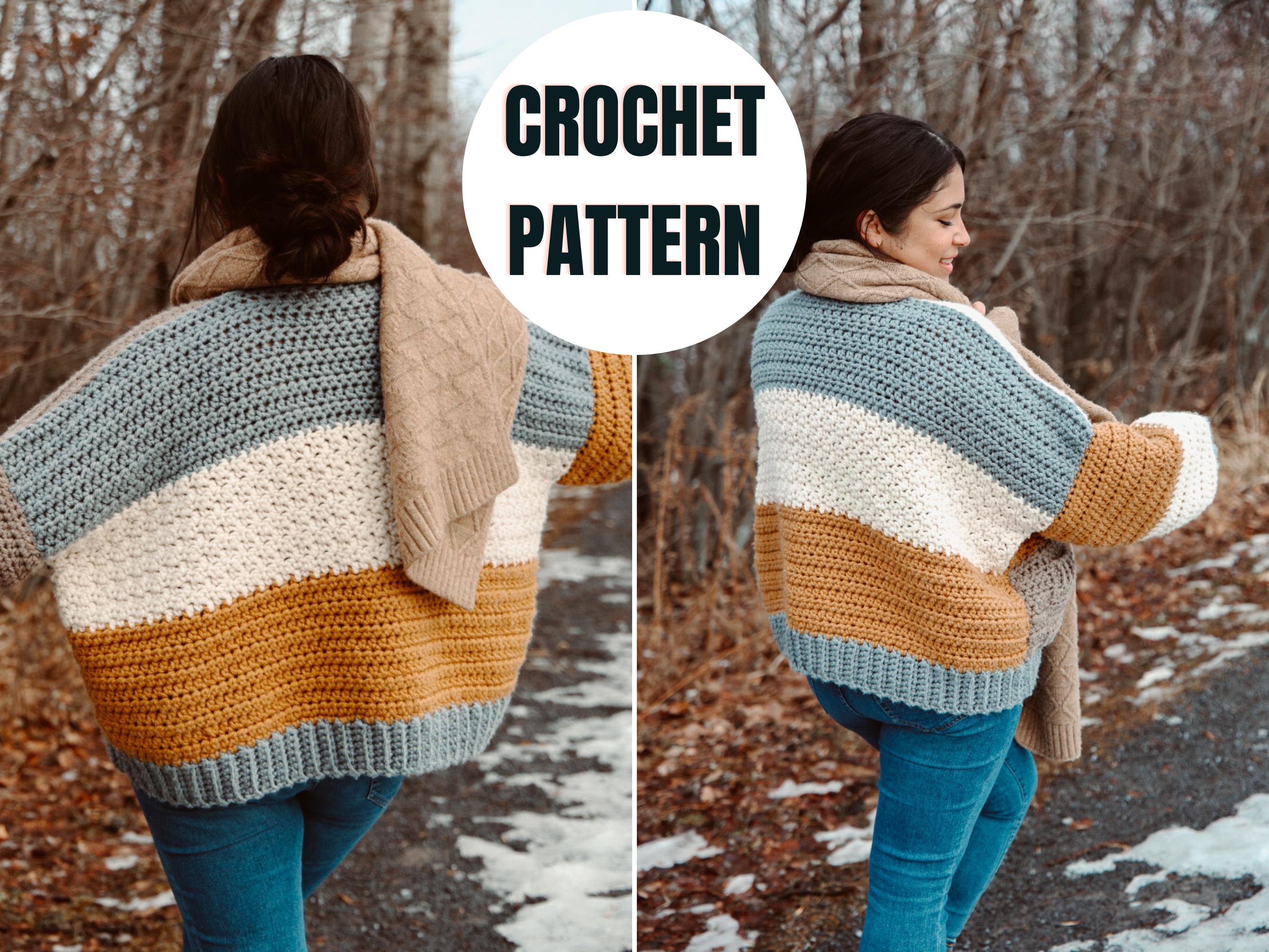 Cárdigan de crochet de gran tamaño / Patrón de suéter de crochet grueso / Descarga instantánea en PDF / Tallas XS a 4XL / Cárdigan de crochet para principiantes