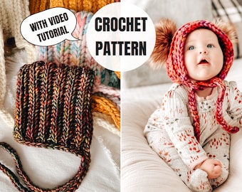 Paine Bonnet | Crochet Pattern | Instant Download | 3 Yarn weights | 4 Sizes | Chunky Baby/Kids Bonnet Pattern | Video Included | Beginner