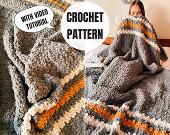 Sunbeam Crochet Blanket | Chunky Throw Pattern | Crochet Pattern With Video Tutorial | Bernat Blanket Yarn | Beginner-Friendly Afghan