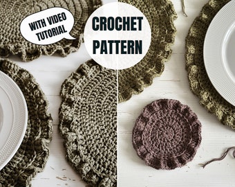 Perfectly Round Crochet Placemats & Coasters Pattern | Digital Download | Video tutorial and Crochet Charts included | Instant Download