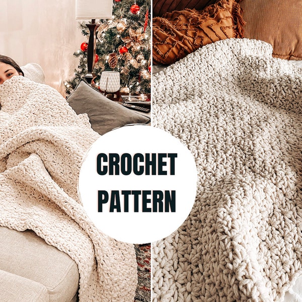 Super Chunky Crochet Blanket Pattern || Instant PDF Download || Make it in 4.5 hours throw || 13 sizes included | Beginner-friendly Pattern