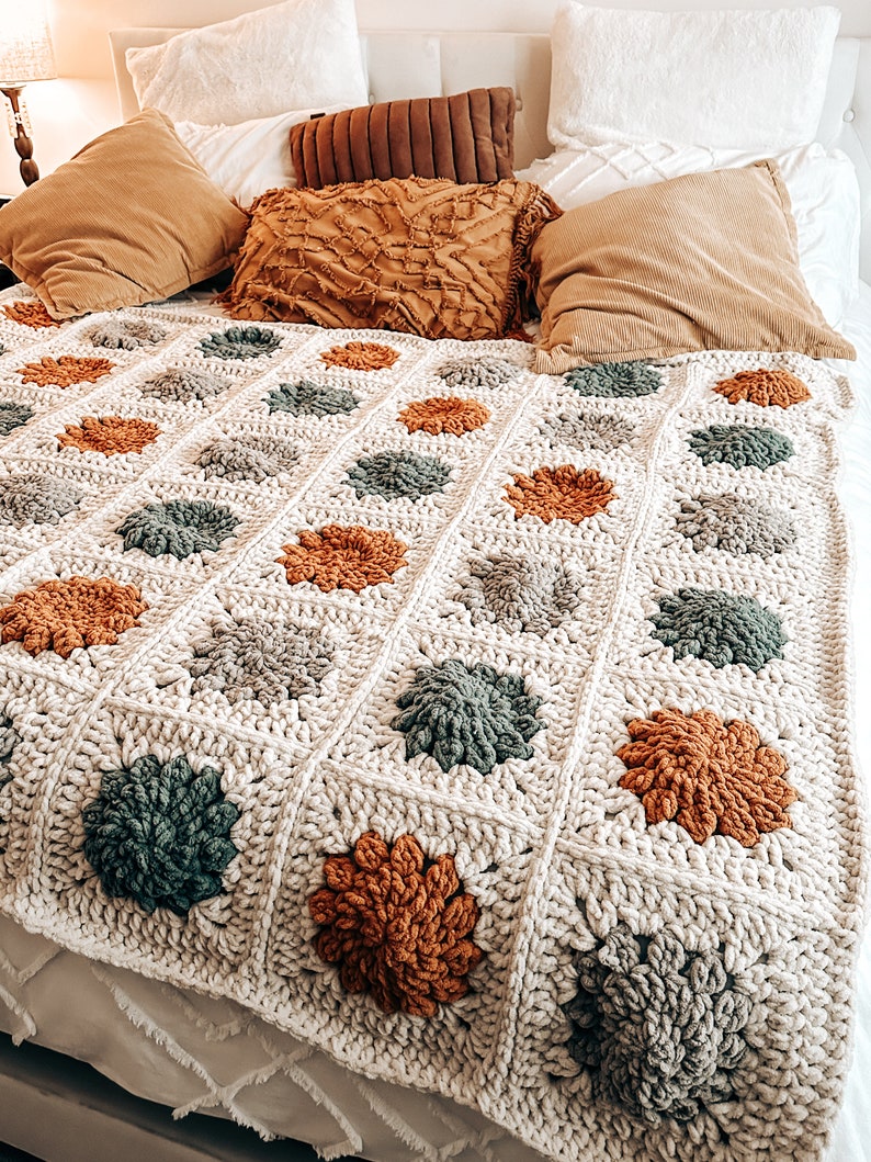 Granny Square Blanket Winter Blossom Crochet Pattern Video Tutorial Diagram 4 Sizes Instant download image 3