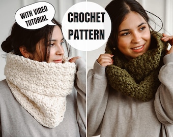 Crochet Nollie Scarf & Cowl | Crochet Scarf Pattern | Digital Download | Video Tutorial | How To Crochet An Infinity Scarf For Beginners
