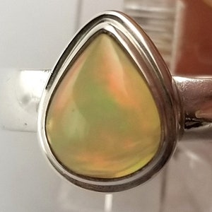 Pear Shape Genuine Ethiopian Opal - Sterling Silver Finger Ring - Size 8-3/4
