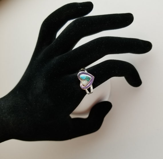 Sterling Silver Double Heart Shape Turquoise and … - image 3