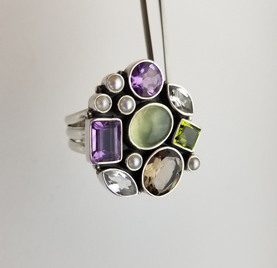 Nicky Butler Silver Rings Nicky Butler-asymmetrical Round Prehnite & Multi Gemstone-sterling ...