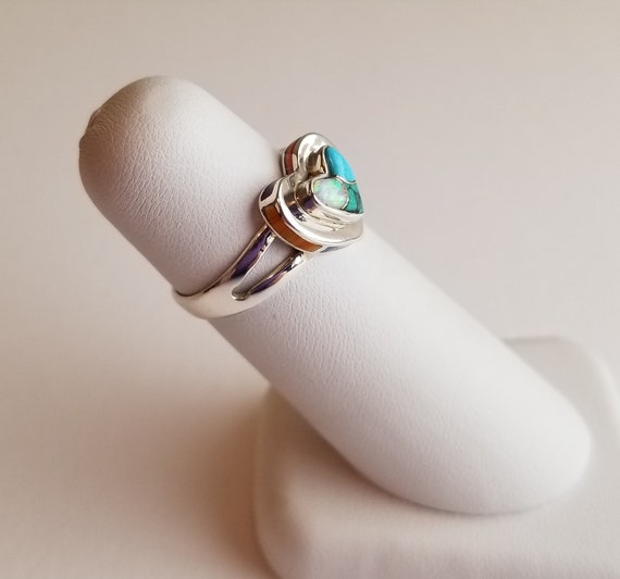 Sterling Silver Double Heart Shape Turquoise and … - image 7