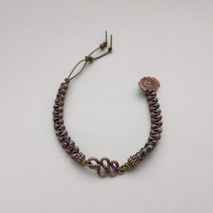 Antique Copper Rattlesnake Vertebrae Design with Copper Leather Bracelet - Fits up to 7-3/4&quot; wrist.