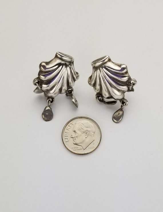 Vintage Silver Shell Design with Dangles - Screw … - image 7