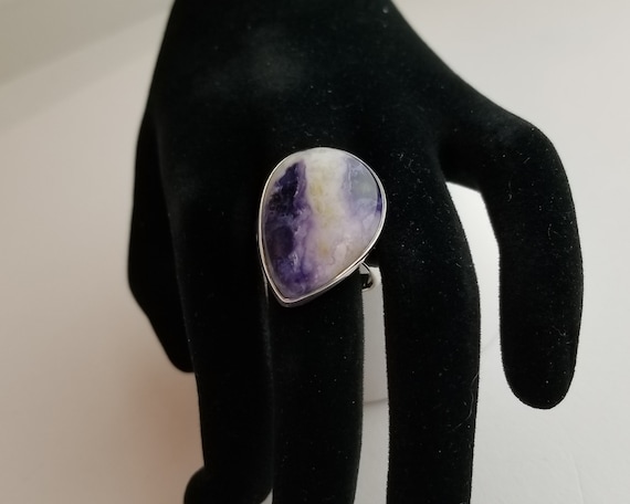 Genuine Morado Opal Sterling Silver Finger Ring - Larger Size 11-3/4
